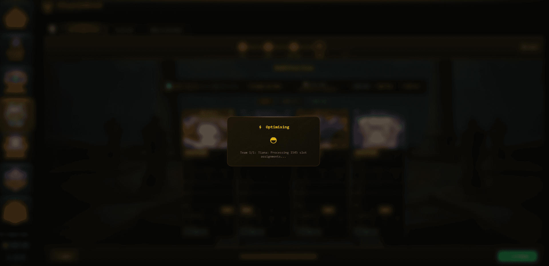 Arena Builder build configuration with monster cards, rune sets, and build options