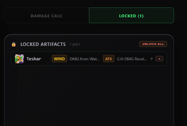 Locked Artifacts tab showing reserved artifact pairs per monster