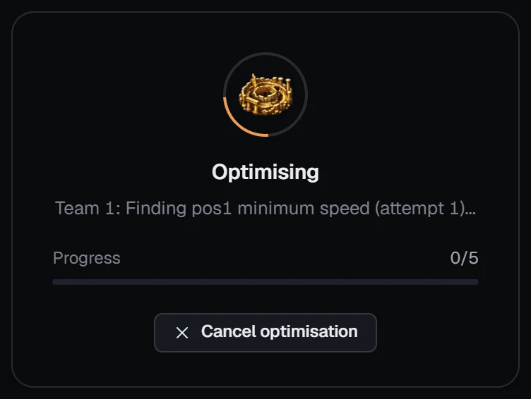 Optimising overlay with the current status, per-monster progress bar and Cancel optimisation