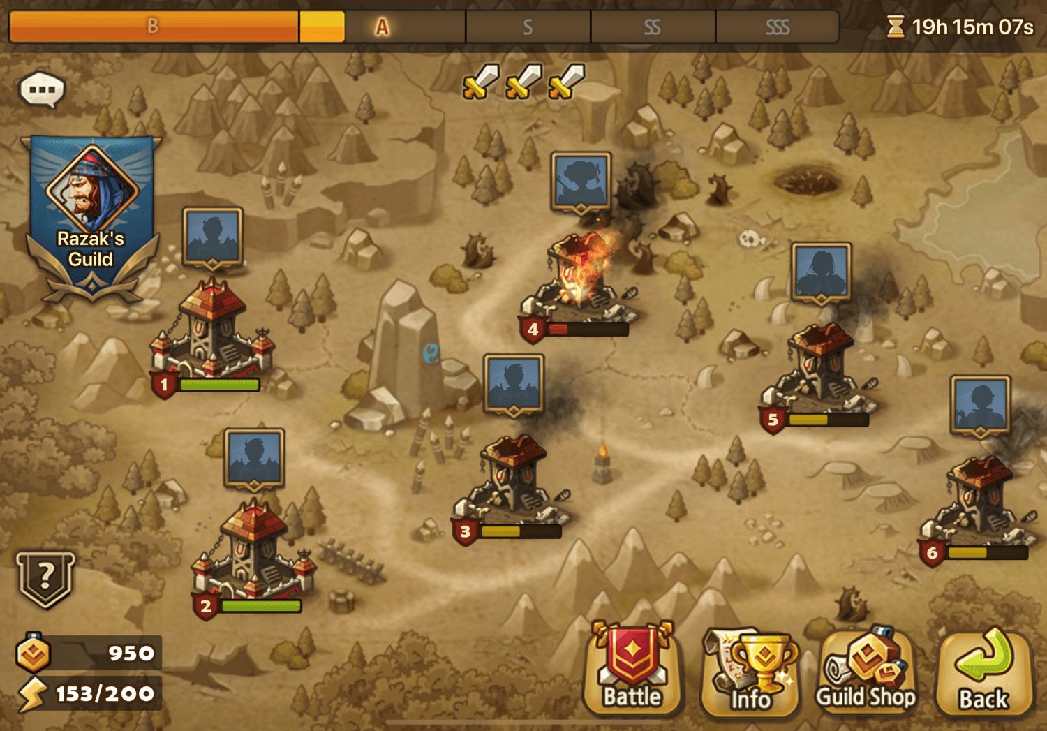 In-game World Guild Battle map showing guild vs guild battlefield