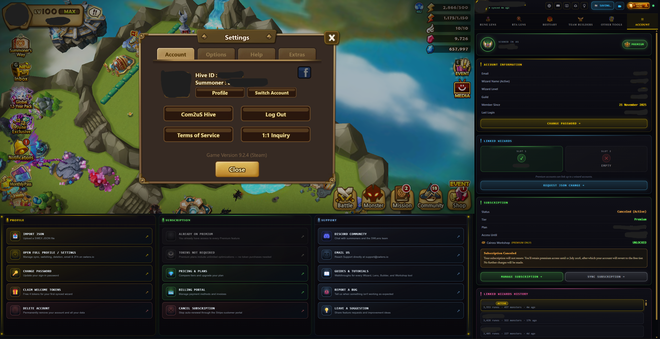 Account (Account — Main panel)
