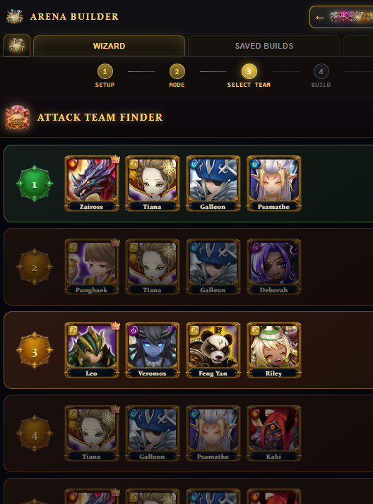 Team Builders (Arena Builder — Step 3: Pick teams)