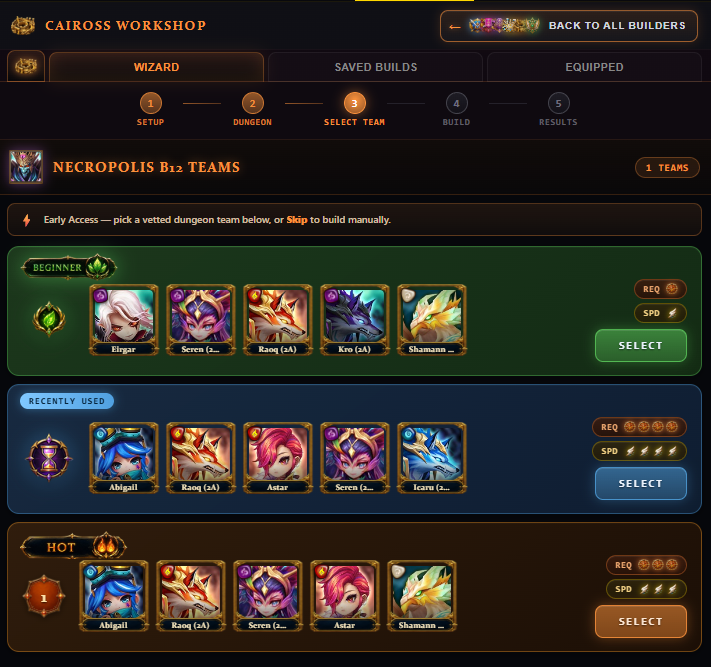 Team Builders (Caiross Workshop — Step 3: Select Team)