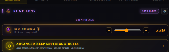 Rune Lens (Set your KEEP threshold)
