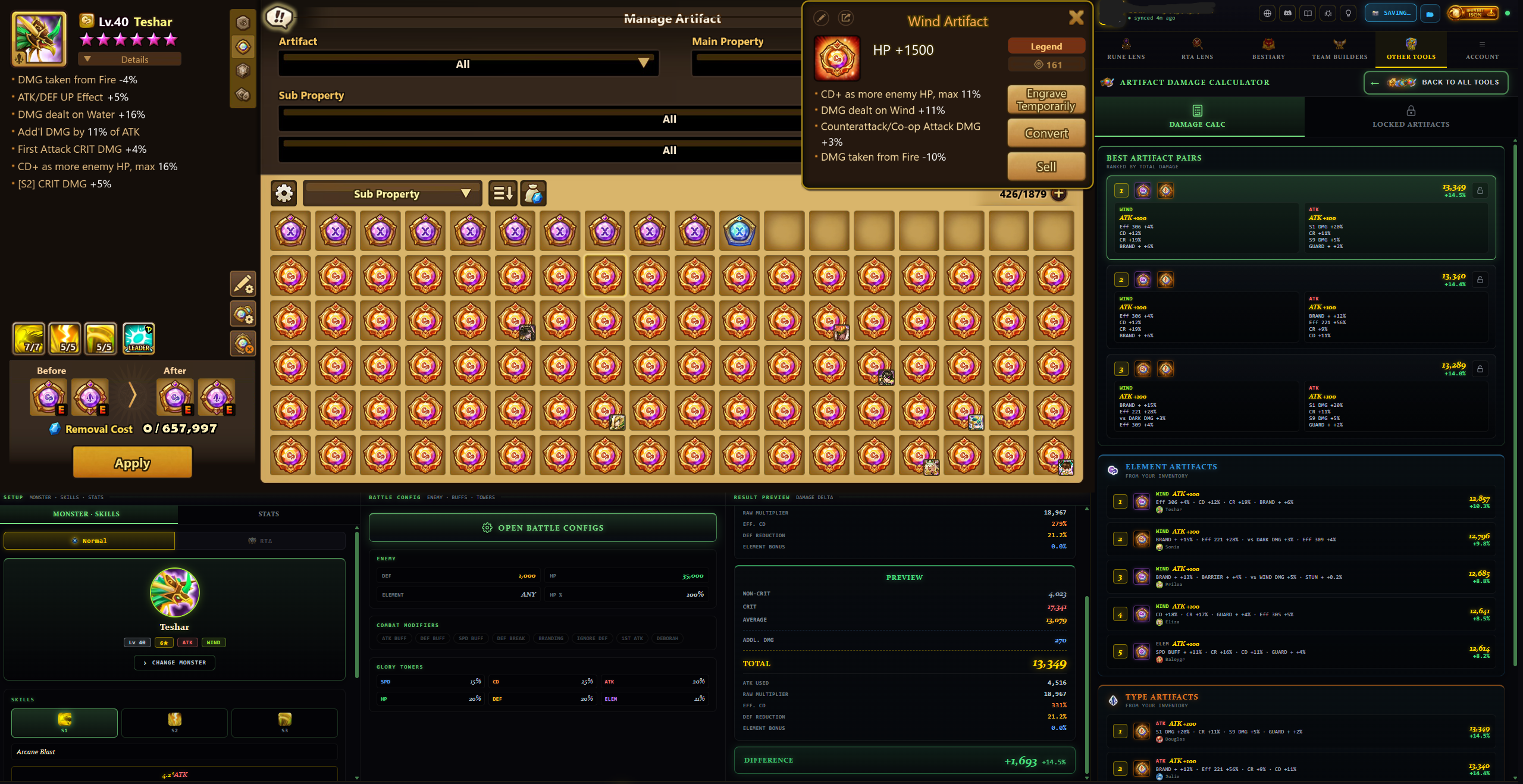 Other Tools (Artifact Damage Calculator)