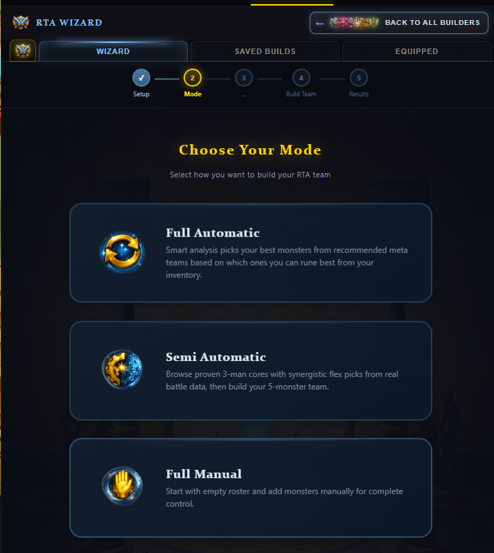 Team Builders (RTA Wizard — Step 1: Mode Selection)