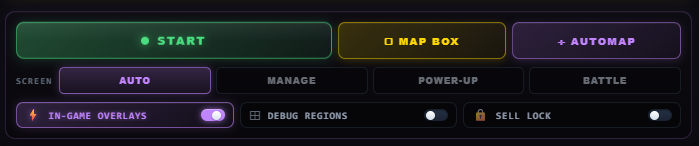Rune Lens (IN-GAME OVERLAYS, DEBUG REGIONS, and SELL LOCK toggles)