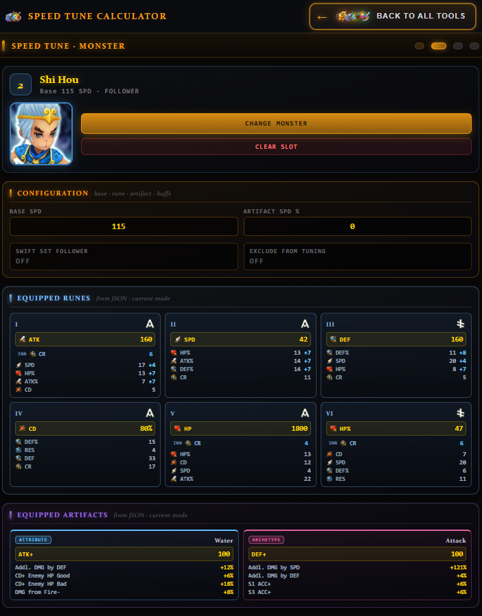 Other Tools (Speed Tune — Per-monster config)