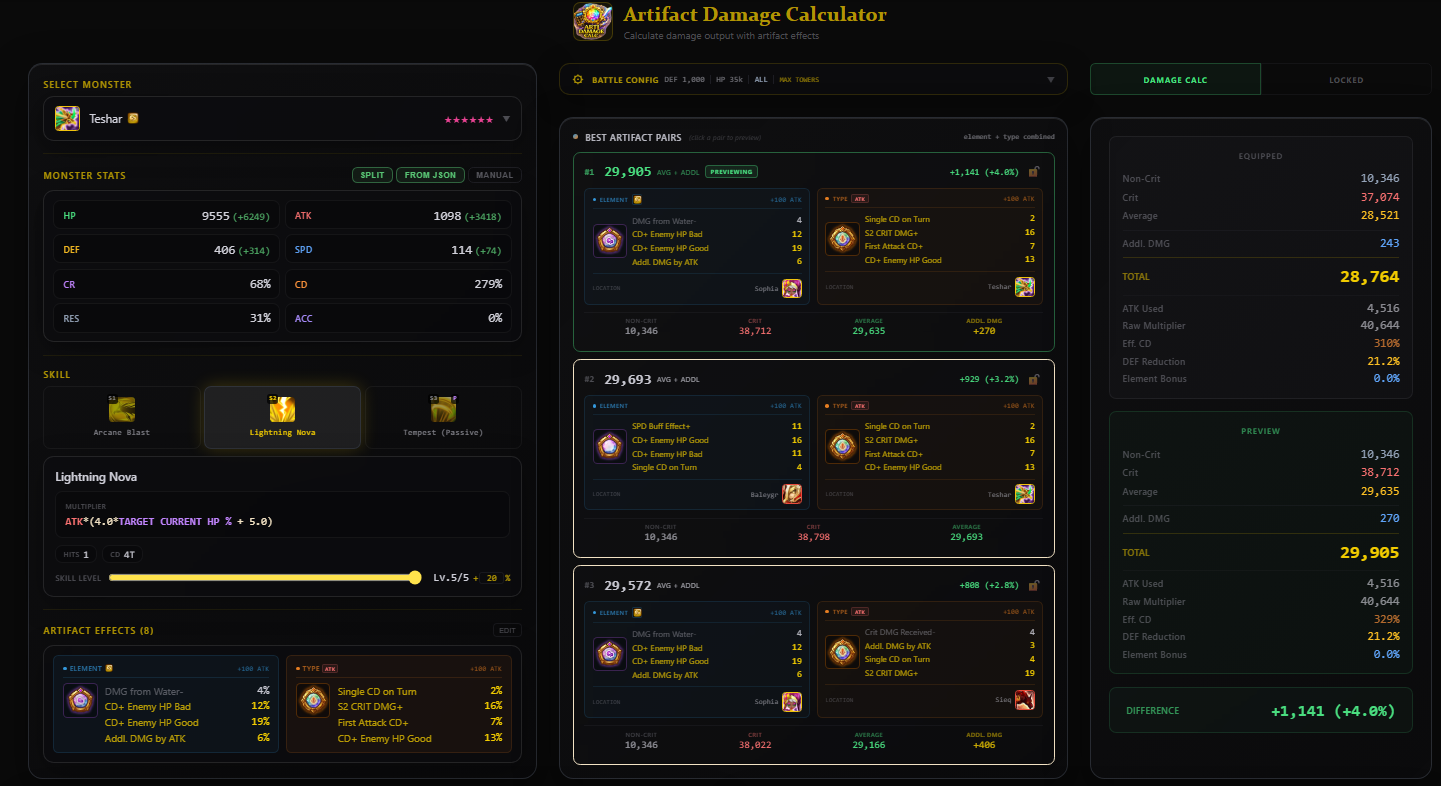 SWLens ARTIFACT DMG CALCULATOR screenshot - view 1