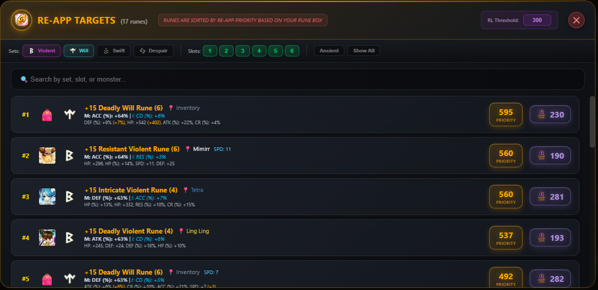SWLens REAPP TARGET CALCULATOR screenshot - view 3