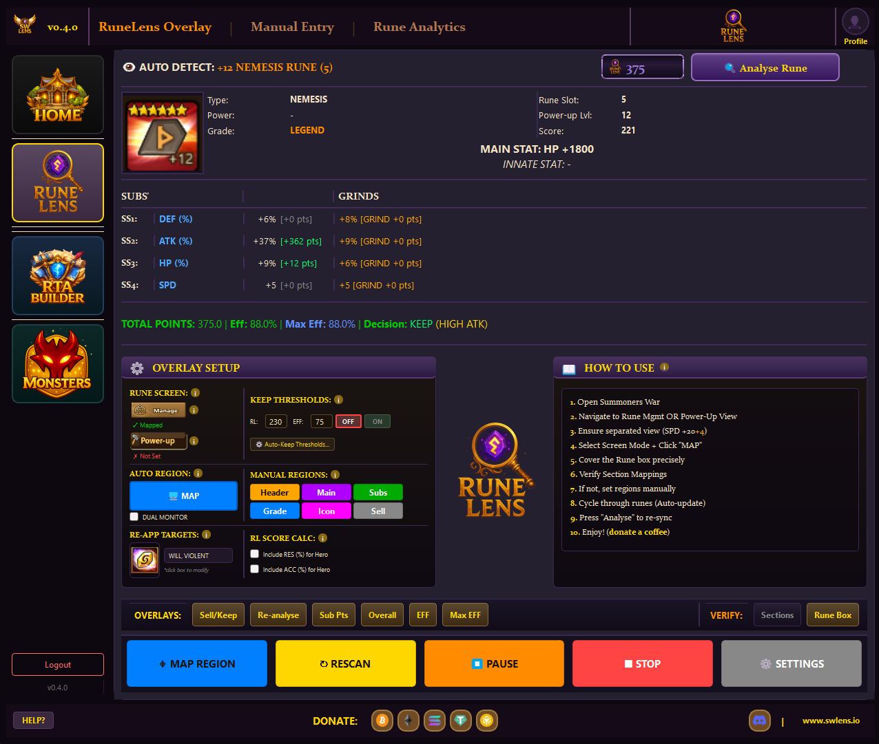 SWLens RUNE LENS OVERLAY screenshot - view 1